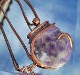 Oval Amethyst Natural Stone Pendant - Copper