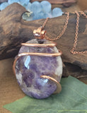 Oval Amethyst Natural Stone Pendant - Copper