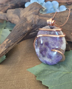 Oval Amethyst Natural Stone Pendant - Copper