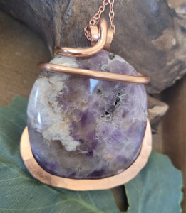 Oval Amethyst Natural Stone Pendant - Copper