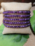 4mm Beaded Amethyst 5 Layer Wrap Leather Bracelet