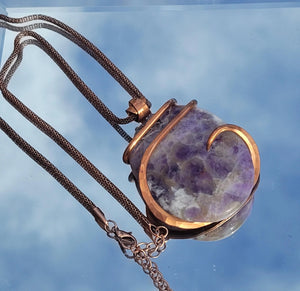 Oval Amethyst Natural Stone Pendant - Copper