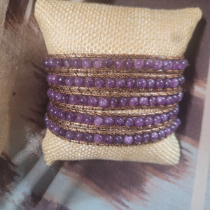 4mm Beaded Amethyst 5 Layer Wrap Leather Bracelet