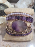 Amethyst Natural Stone and leather cord Wrap Bracelet