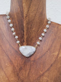 Beaded Rainbow Moonstone Crescent Necklace