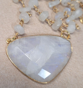 Beaded Rainbow Moonstone Crescent Necklace