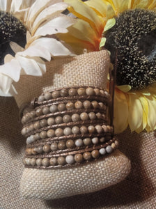 4mm Beaded Sandstone Jasper 5 layer leather wrap bracelet