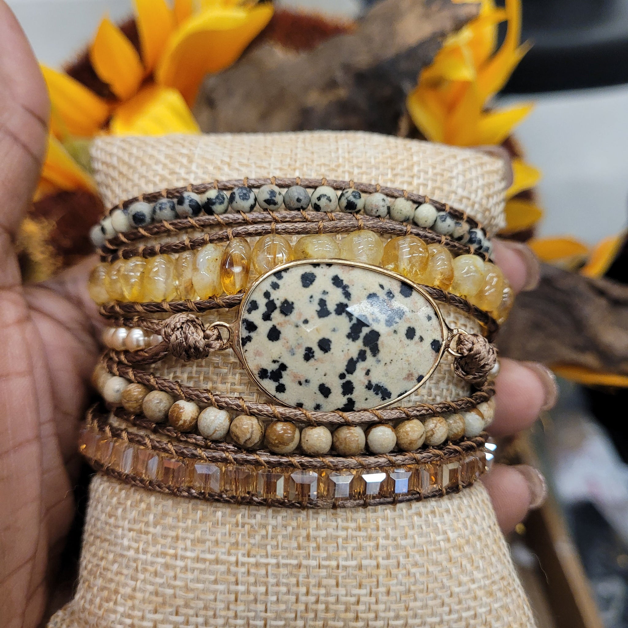 Dalmatian Jasper Natural Stone Wrap Bracelet