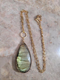 Faceted Tear Drop shaped Labradorite stone Necklace, minimalist natural stone necklace