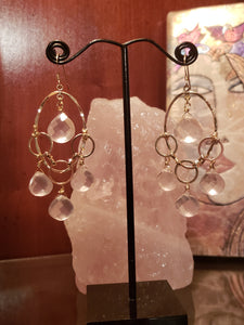 Rose quartz Ornate Chandelier Earrings