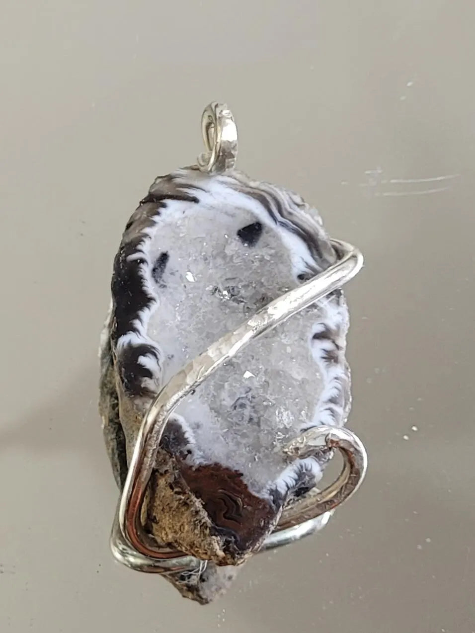 Black and White Brazilian Agate Geode Necklace