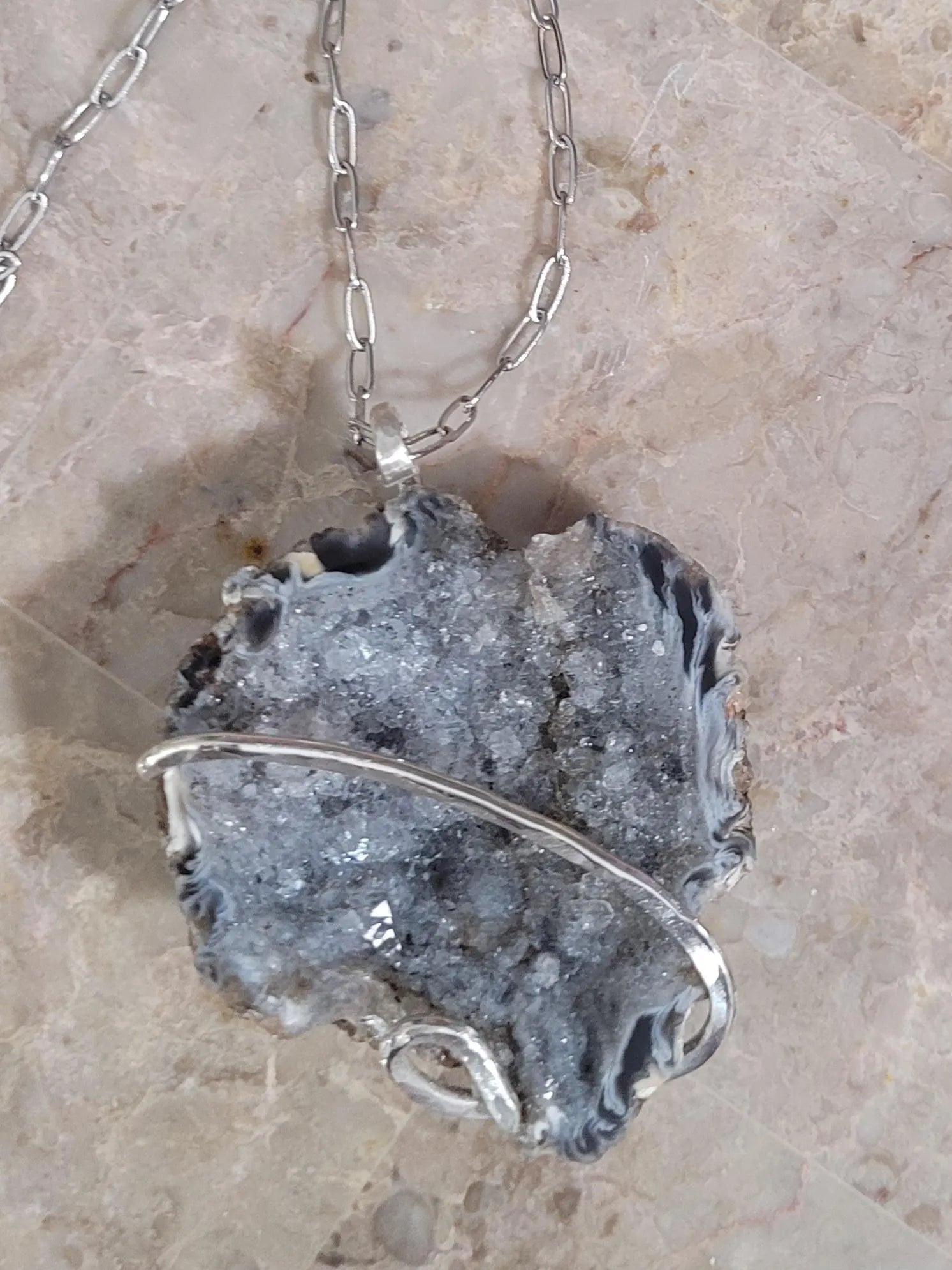 Sparkly Crystal Filled Brazilian Agate Geode Necklace