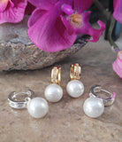 Large size convertible Faux Pearl & Crystal Hoop Earrings