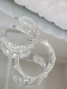 Unique Pearl embedded Lucite Hoop earrings