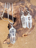 Clear Quartz point pendulum necklace earring set