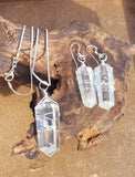 Clear Quartz point pendulum necklace earring set