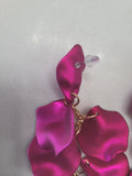 Fuscia Pink Floral Long Drop Earrings