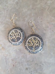 Hematite and Crystal Tree of Life Earrings