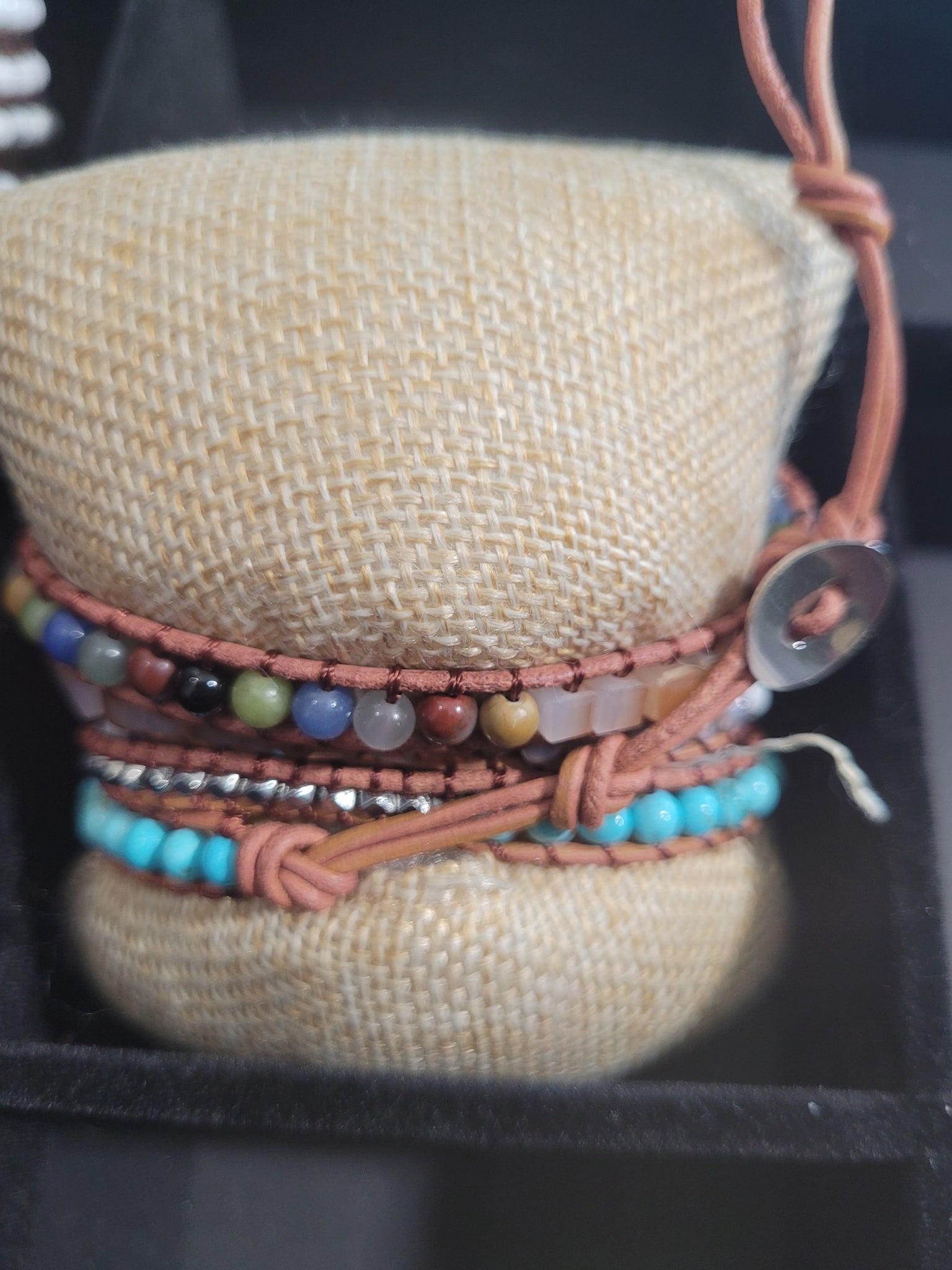 Mosaic Variscite Natural stone Wrap Bracelet
