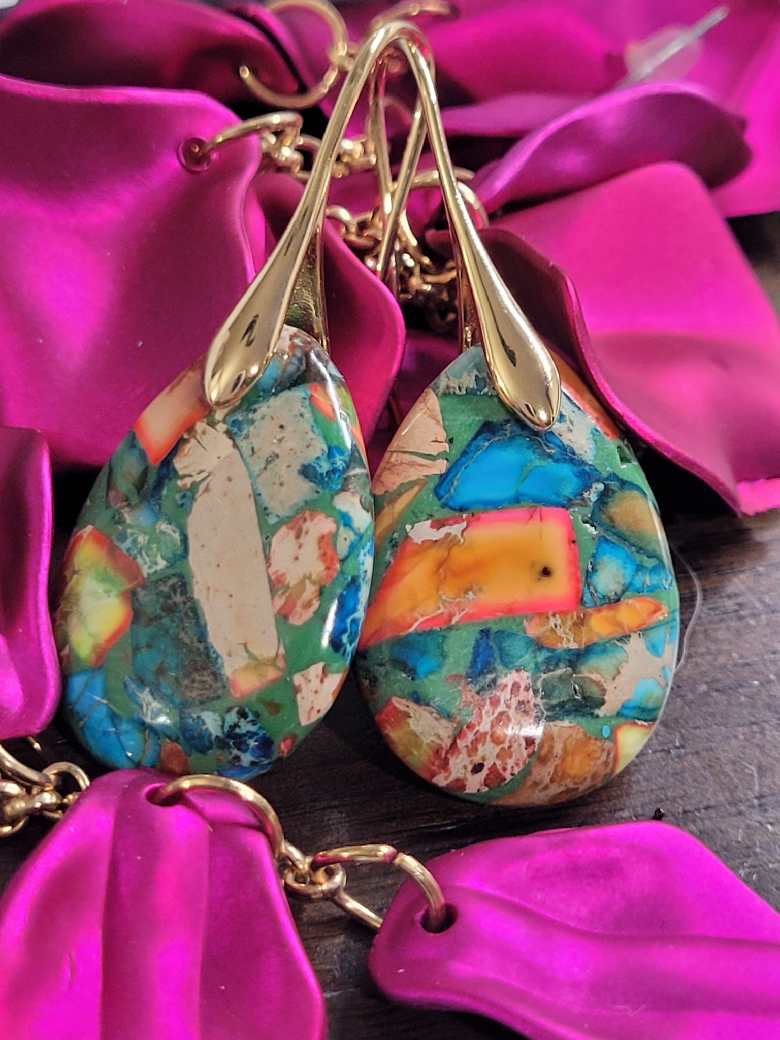 Sea Sediment Jasper Teardrop Earrings-Multi Color