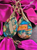 Sea Sediment Jasper Teardrop Earrings-Multi Color