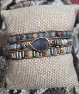 Labradorite Natural Stone 3x Wrap Bracelet