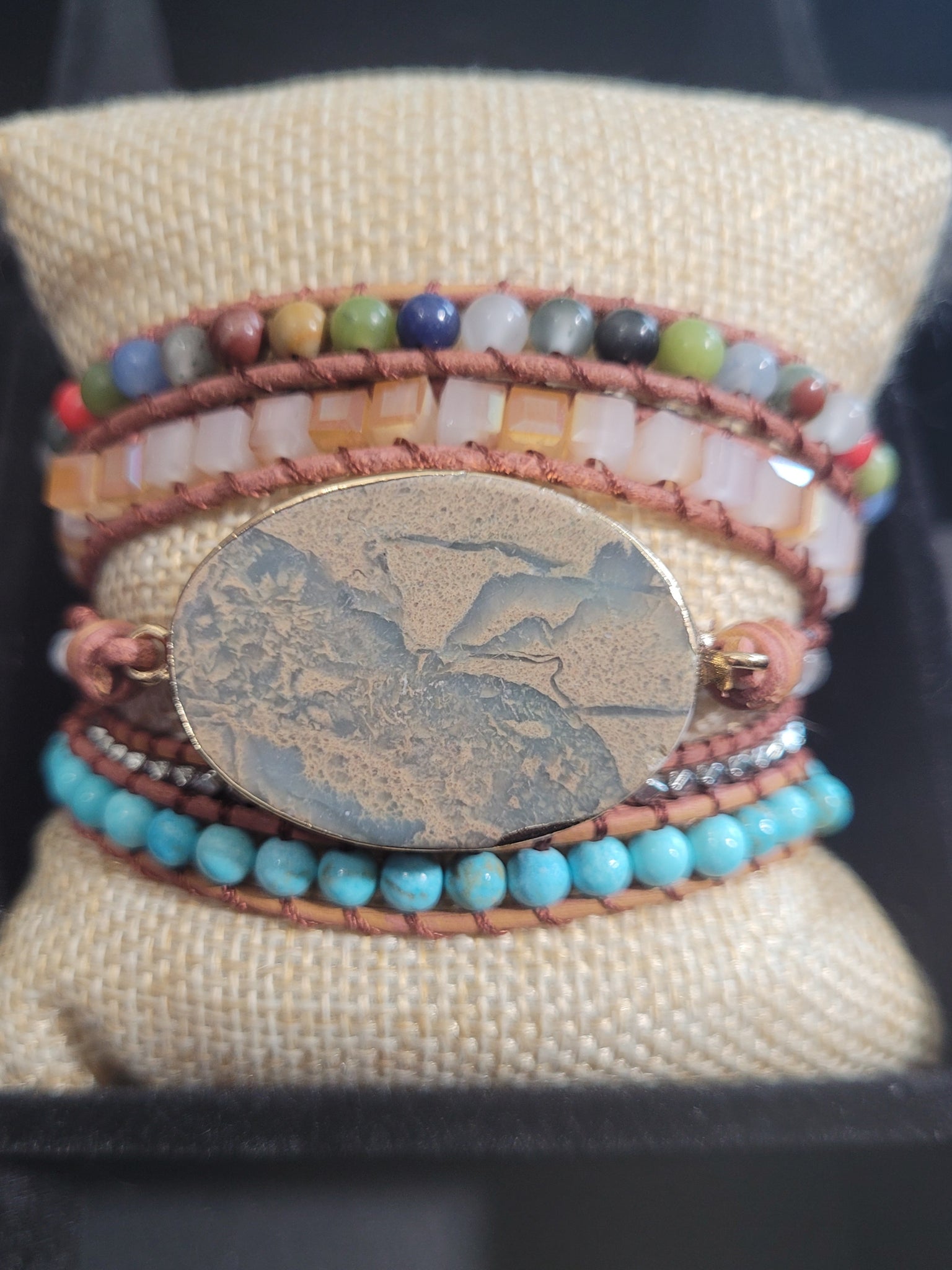 Mosaic Variscite Natural stone Wrap Bracelet