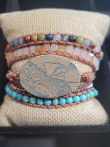 Mosaic Variscite Natural stone Wrap Bracelet