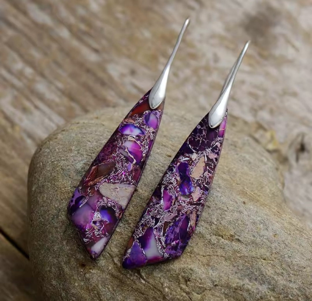 Sea Sediment Jasper Teardrop Earrings-Purple