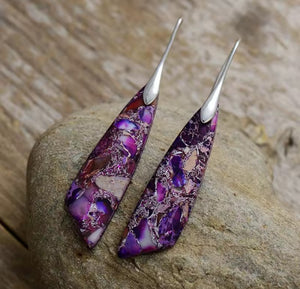 Sea Sediment Jasper Teardrop Earrings-Purple