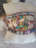 Colorful Mosaic Variscite Natural Stone 3 Wrap Bracelet
