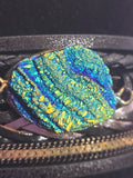 Magnetic Clasp Multiple Strand Leather Geode Cuff Bracelet -Black