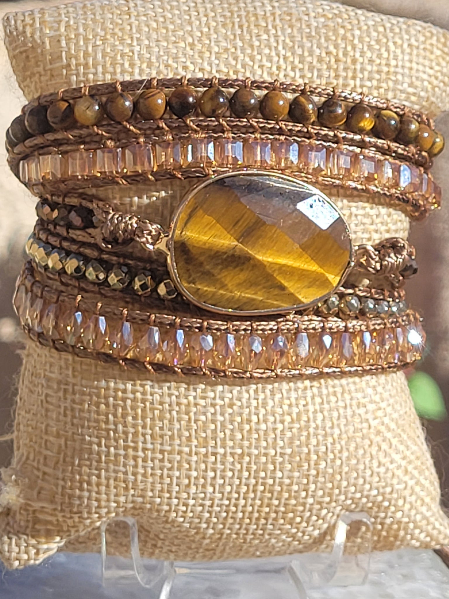 Tigerseye Natural Stone Wrap Bracelet- Oval shape