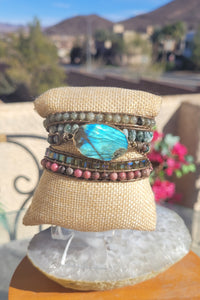 Natural Teal Blue Flash Labradorite Natural Stone Wrap Bracelet