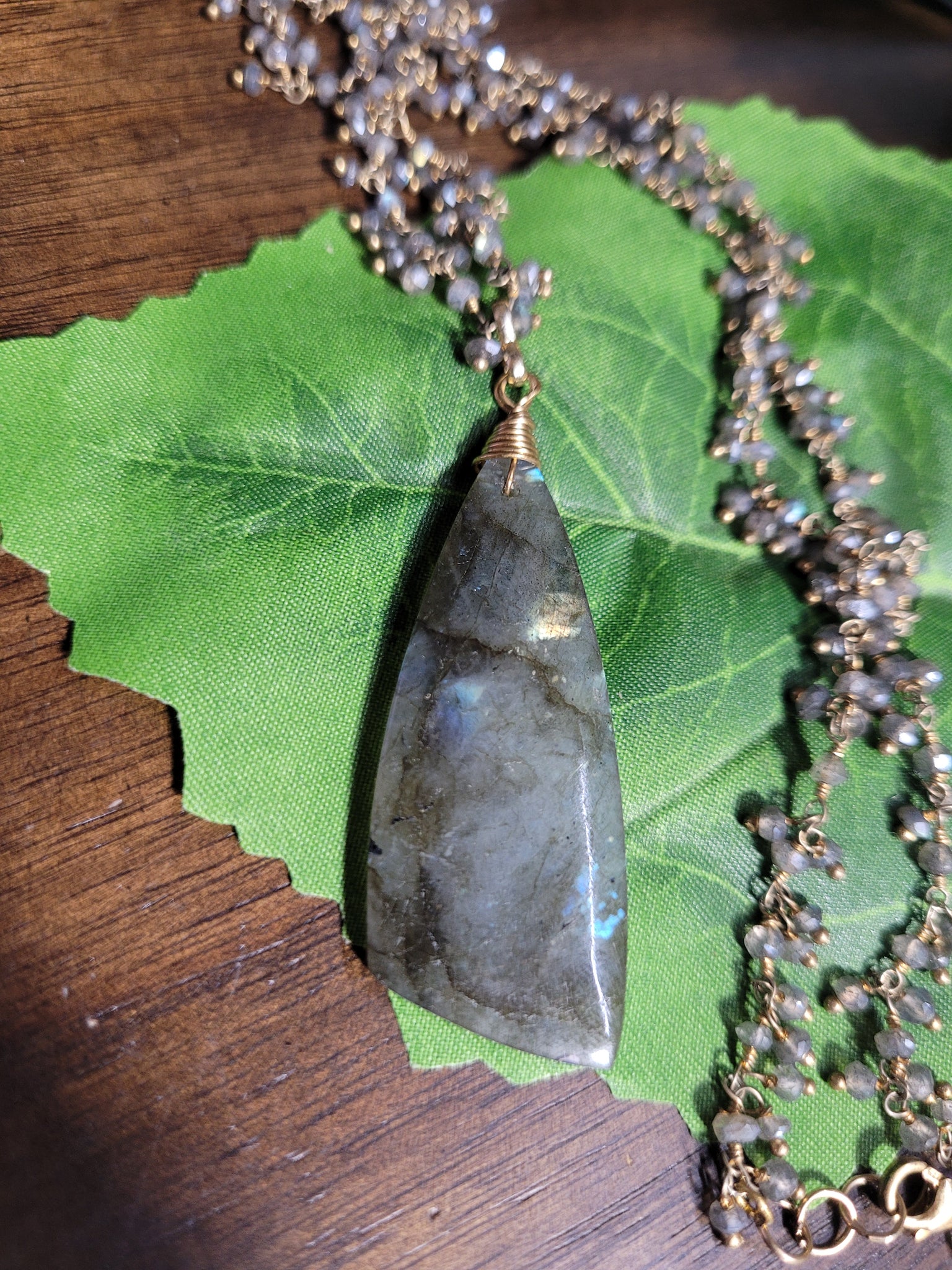 Triangular Shape Natural Labradorite Cluster Necklace