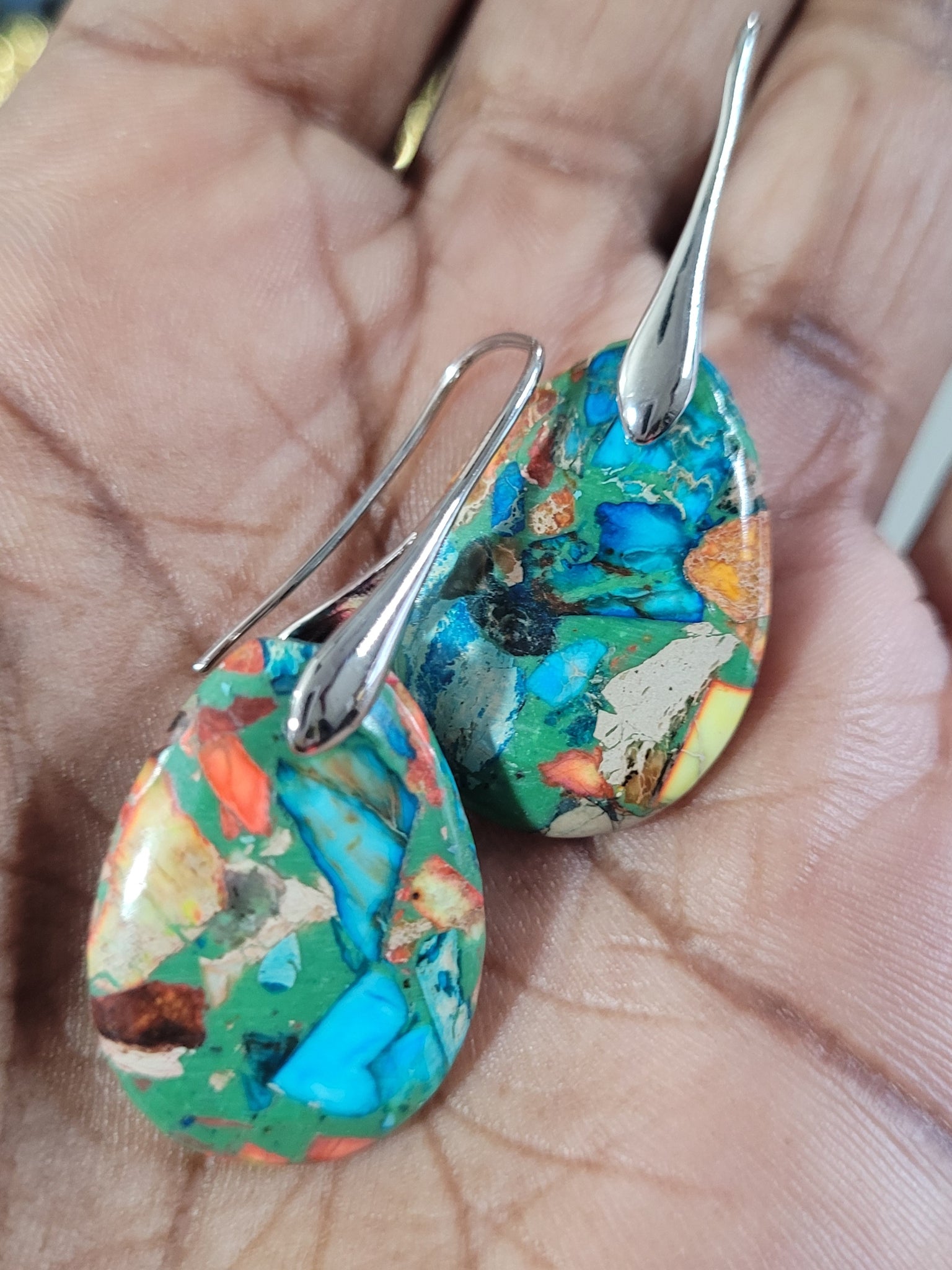Sea Sediment Jasper Teardrop Earrings-Multi Color