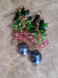 Cluster Crystal and Natural Black Pearl Earring