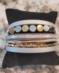 Magnetic Clasp Multiple Strand Leather designer cuff- white