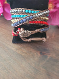 4mm Beaded multi color Leather Wrap Bracelet
