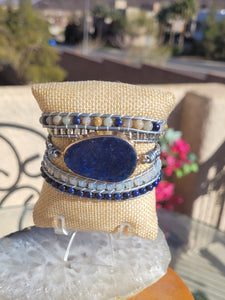 Lapis Lazuli and Opalite beaded unisex wrap bracelet