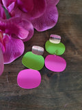 Neon Pink & Green Retro Dangle Earrings