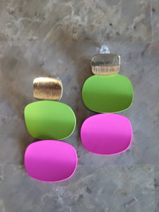 Neon Pink & Green Retro Dangle Earrings
