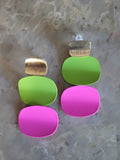 Neon Pink & Green Retro Dangle Earrings