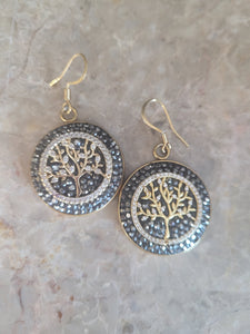 Hematite and Crystal Tree of Life Earrings