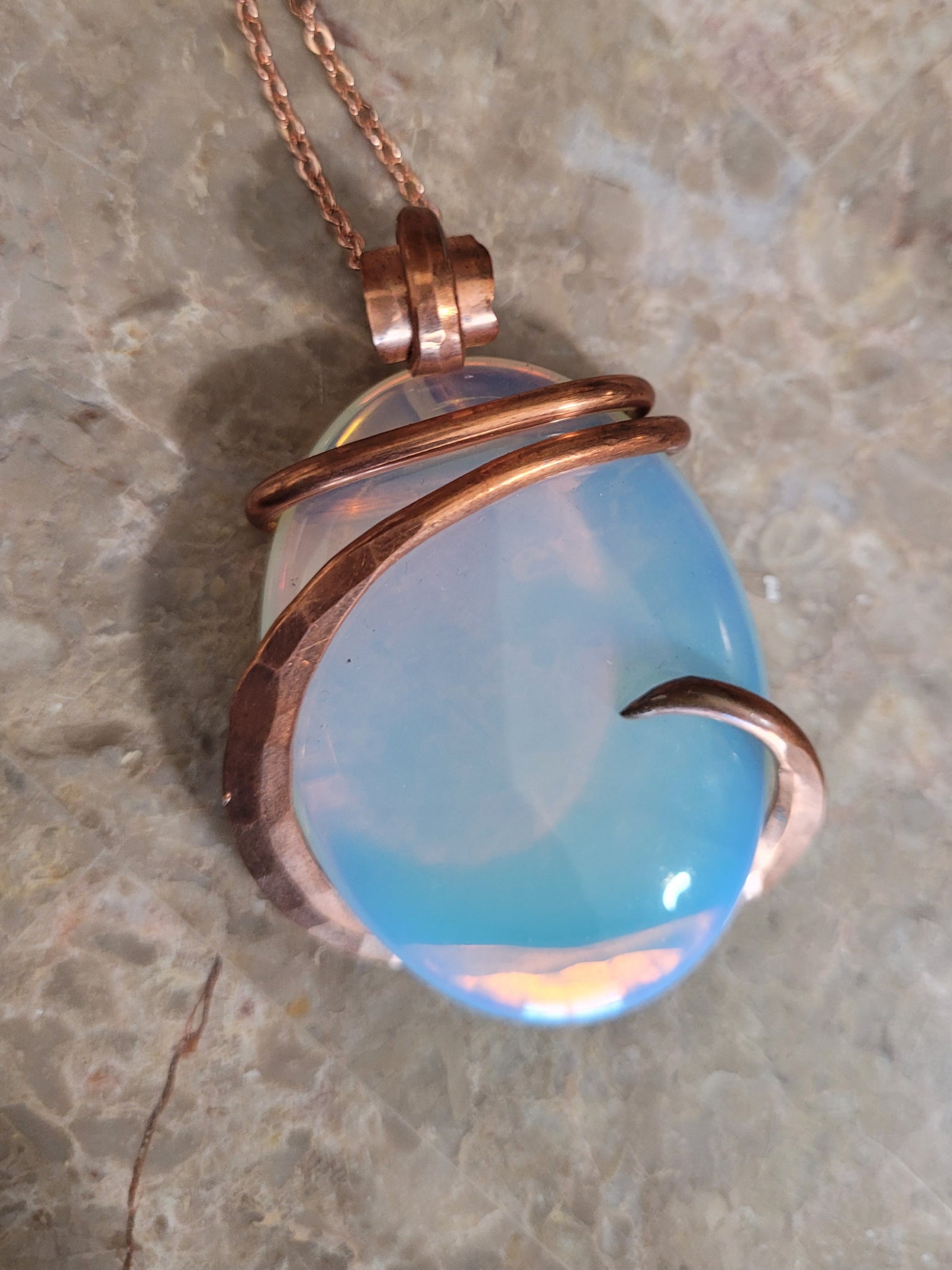 Oval Copper Wrapped Opalite Necklace/ Pendant