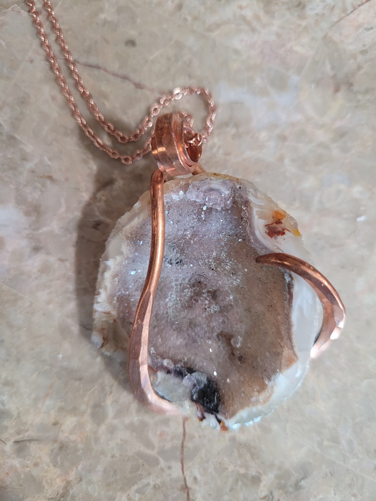 Geode Quartz Crystal  Natural Stone Pendant