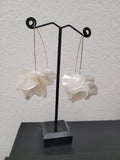 White Petal Floral Ball Long Drop Earrings