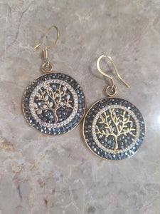 Hematite and Crystal Tree of Life Earrings