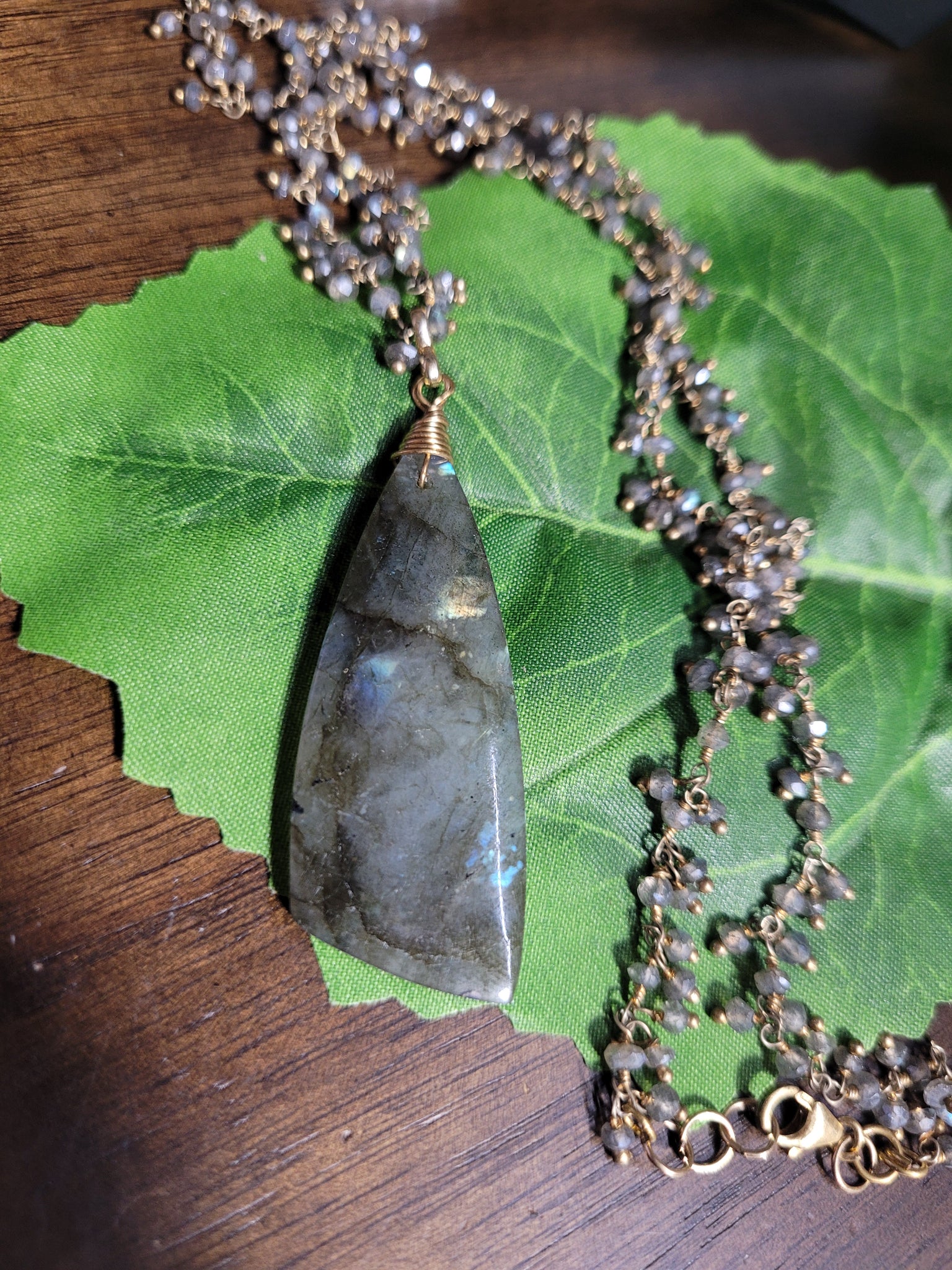 Triangular Shape Natural Labradorite Cluster Necklace