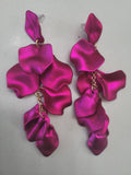 Fuscia Pink Floral Long Drop Earrings